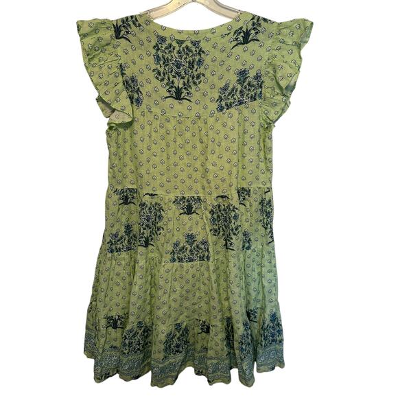 Roller Rabbit Yarrow Pippa Flutter Sleeve Linen Dress Womens Small Green Floral - Picture 5 of 10